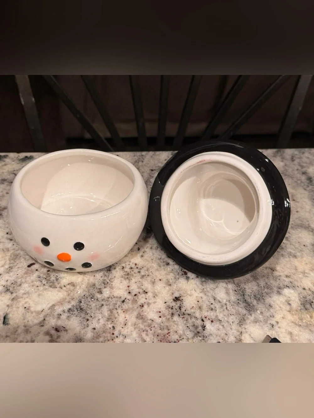 Ceramic Snowman Jar - White with Black Hat and Red Trim